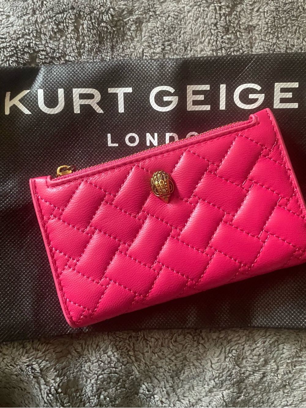 Kurt Geiger Quilted Hot Pink Leather Zip Wallet